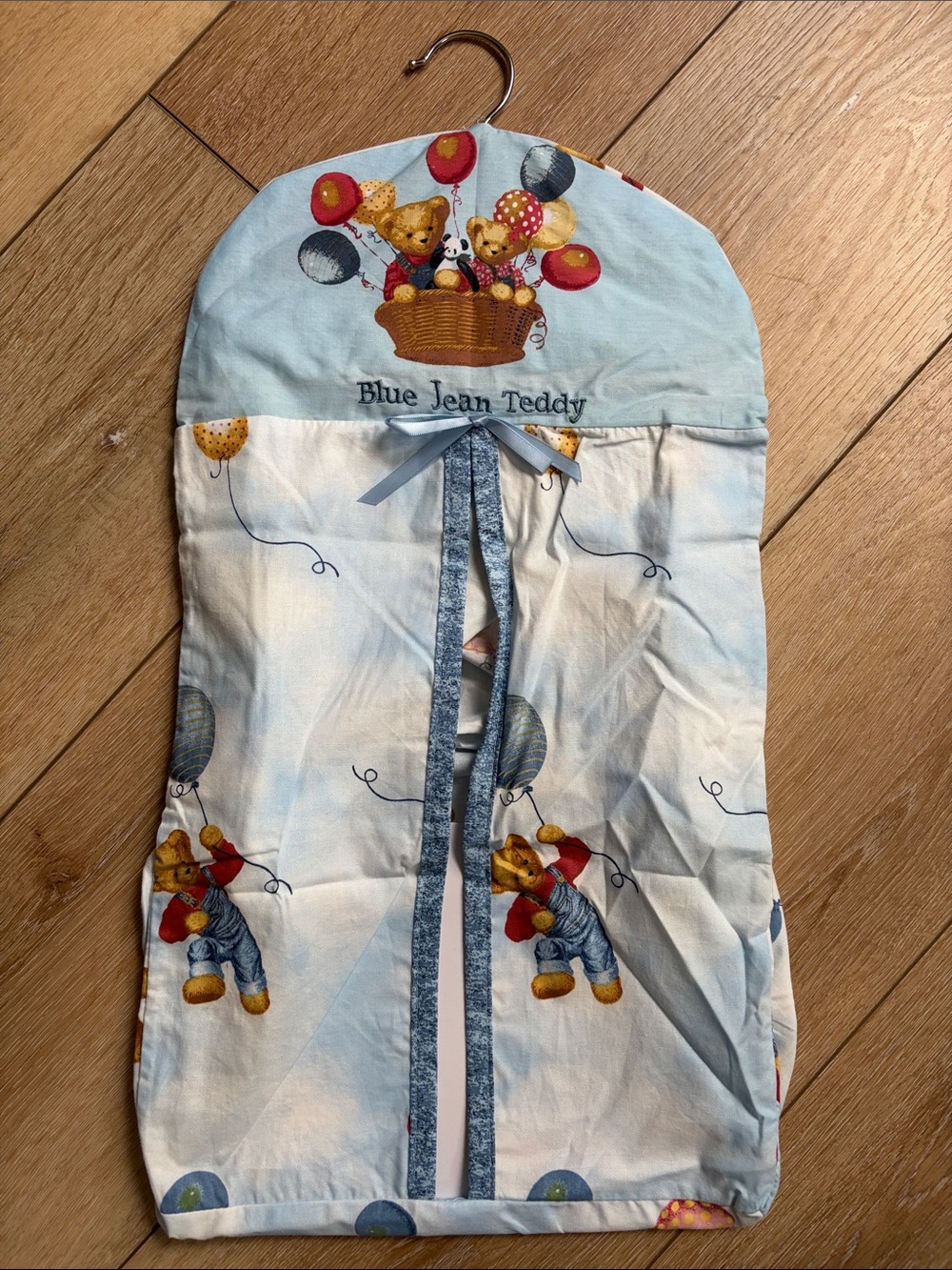 Vintage Blue Jean Teddy Baby Hanging Diaper Stacker